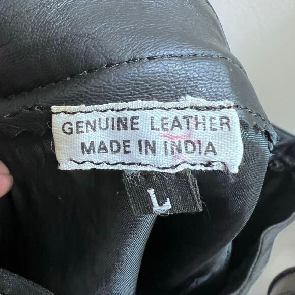 Women's Black Genuine Leather Cut Out Beaded Knee-Length Pencil Skirt Size Large - Picture 7 of 7